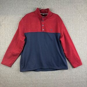 IZOD Pullover Sweater Mens 2XL Red Navy Half Snap‎ Fleece Long Sleeve Outdoors